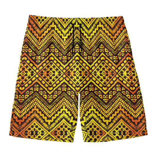 Gold African Ethnic Tribal Pattern Print Men's Swim Trunks