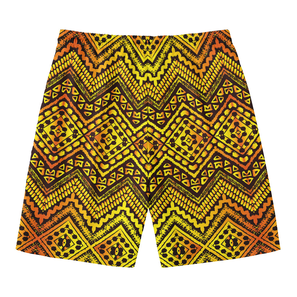 Gold African Ethnic Tribal Pattern Print Men's Swim Trunks