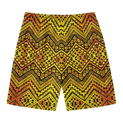 Gold African Ethnic Tribal Pattern Print Men's Swim Trunks