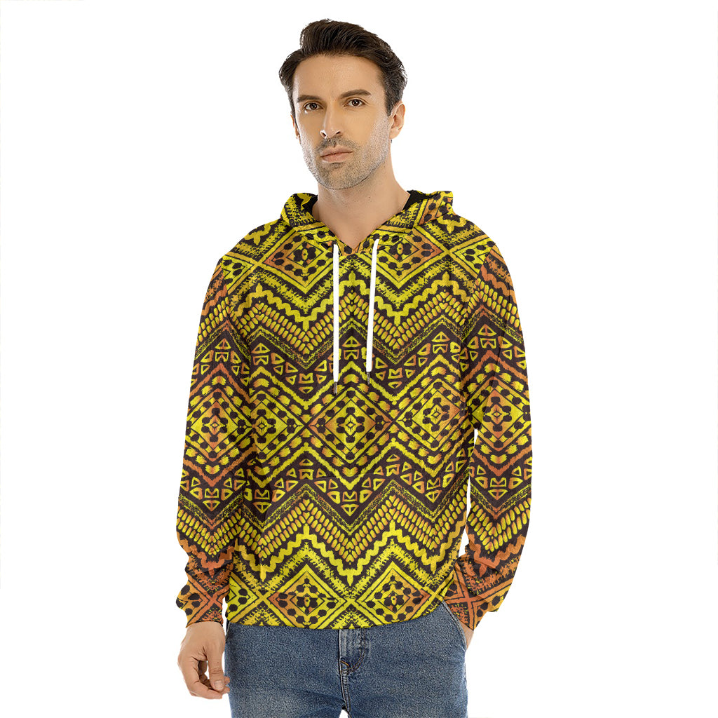 Gold African Ethnic Tribal Pattern Print Men's Velvet Pullover Hoodie