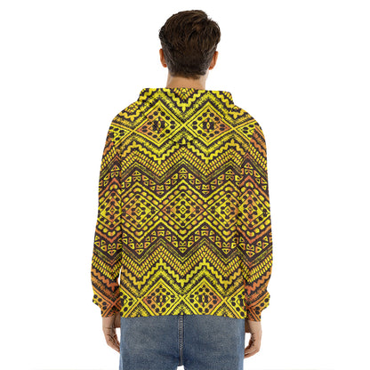 Gold African Ethnic Tribal Pattern Print Men's Velvet Pullover Hoodie