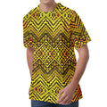 Gold African Ethnic Tribal Pattern Print Men's Velvet T-Shirt