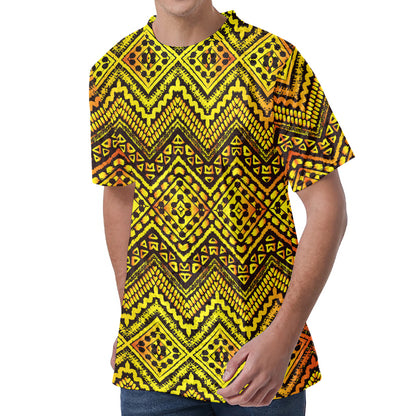 Gold African Ethnic Tribal Pattern Print Men's Velvet T-Shirt