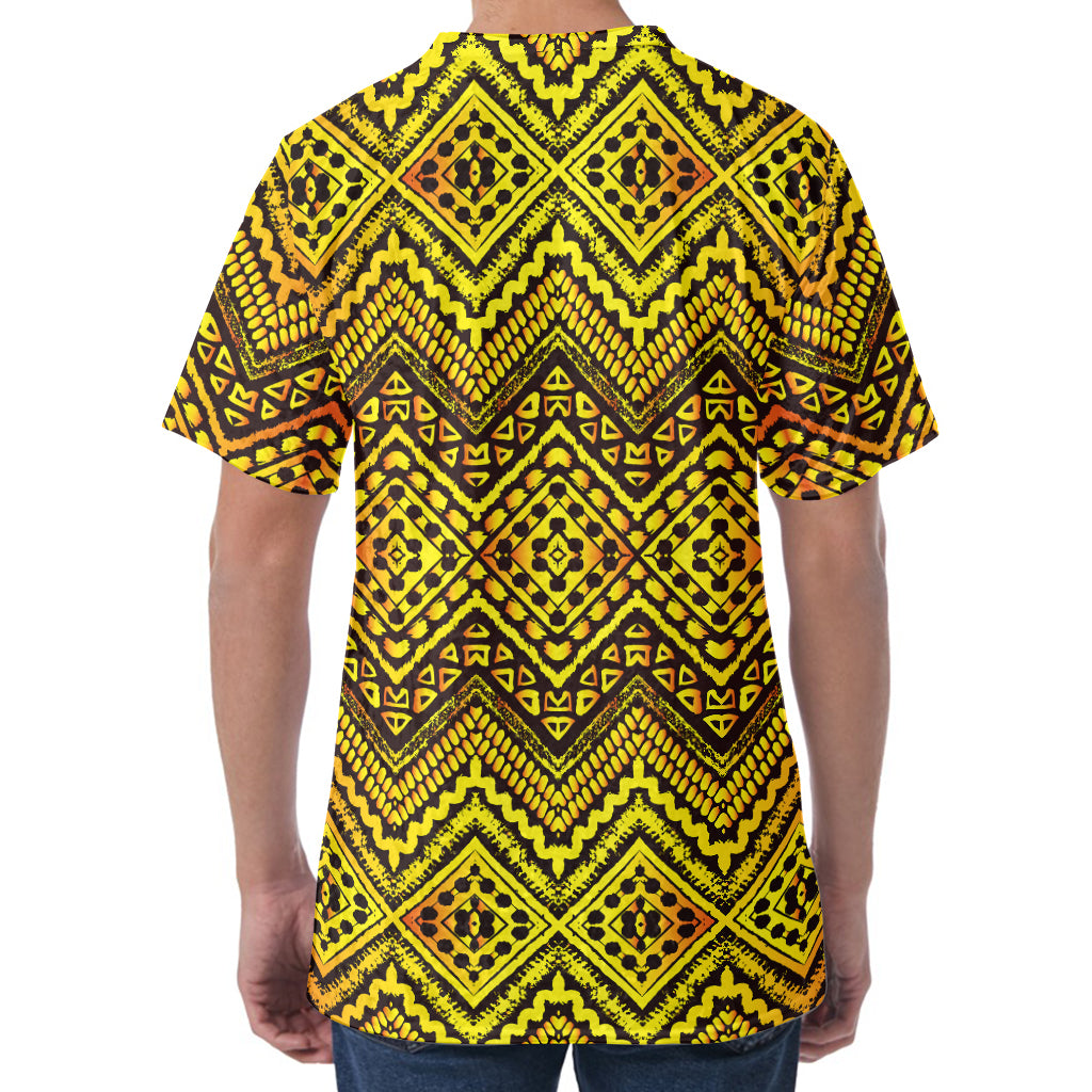 Gold African Ethnic Tribal Pattern Print Men's Velvet T-Shirt