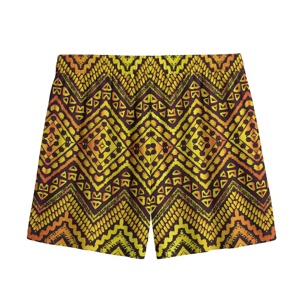 Gold African Ethnic Tribal Pattern Print Mesh Shorts