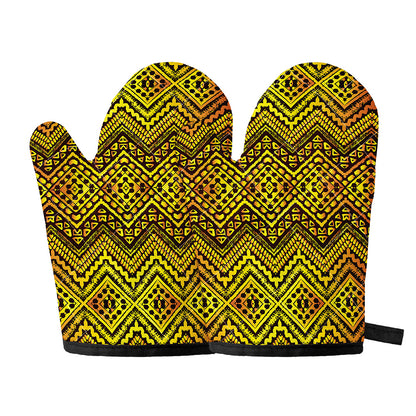 Gold African Ethnic Tribal Pattern Print Oven Mitts