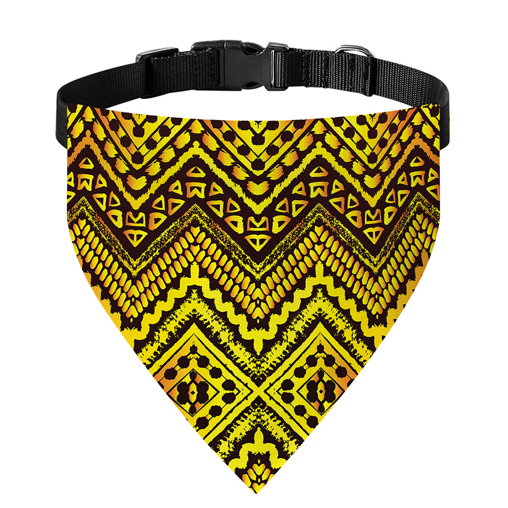 Gold African Ethnic Tribal Pattern Print Over The Collar Dog Bandana