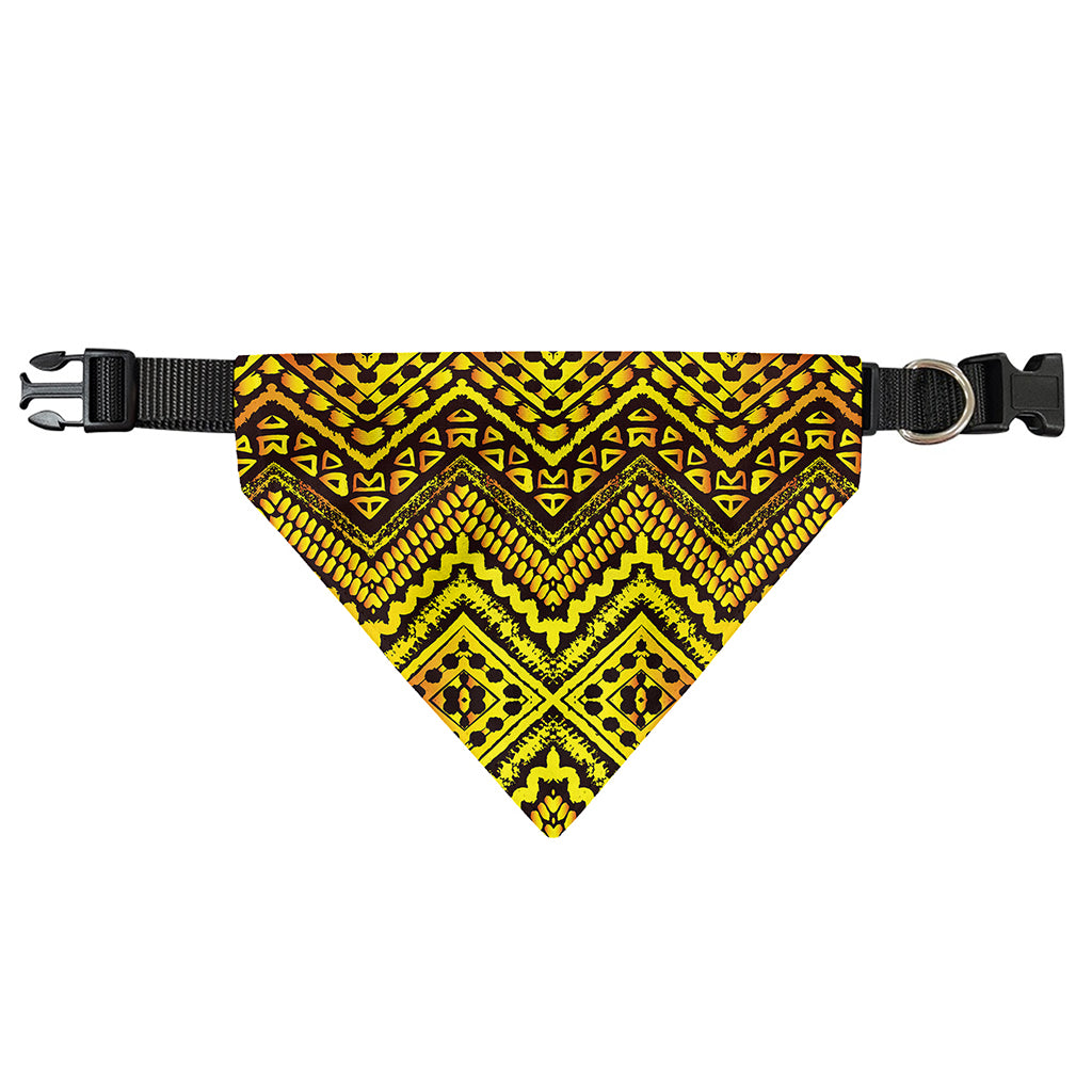 Gold African Ethnic Tribal Pattern Print Over The Collar Dog Bandana