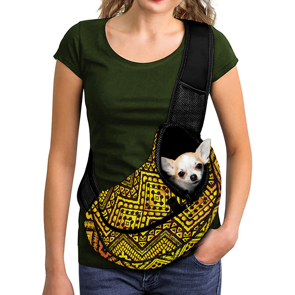 Gold African Ethnic Tribal Pattern Print Pet Sling Carrier