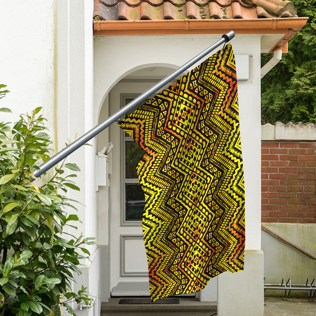 Gold African Ethnic Tribal Pattern Print Polyester Flag
