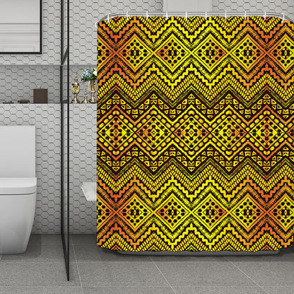 Gold African Ethnic Tribal Pattern Print Polyester Shower Curtain