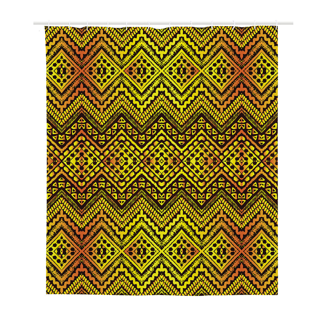 Gold African Ethnic Tribal Pattern Print Polyester Shower Curtain