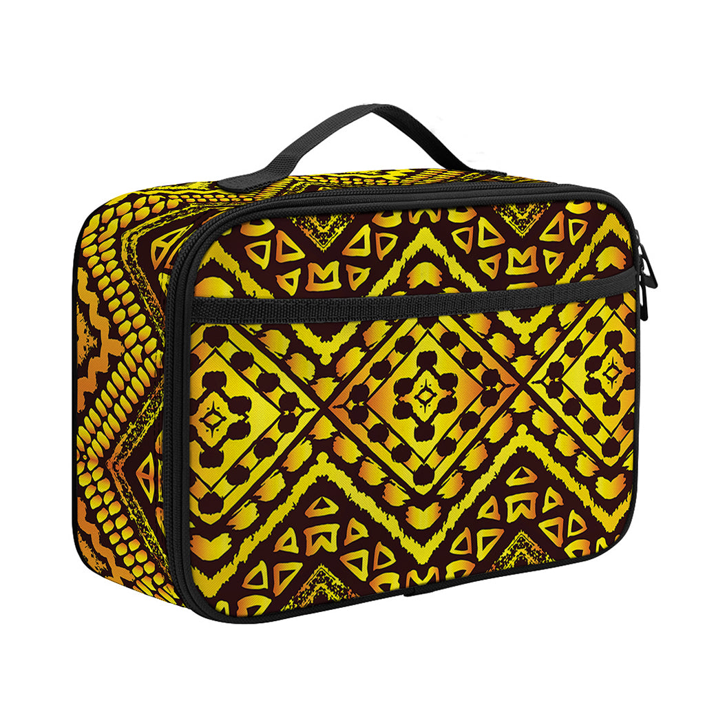 Gold African Ethnic Tribal Pattern Print Portable Lunch Bag