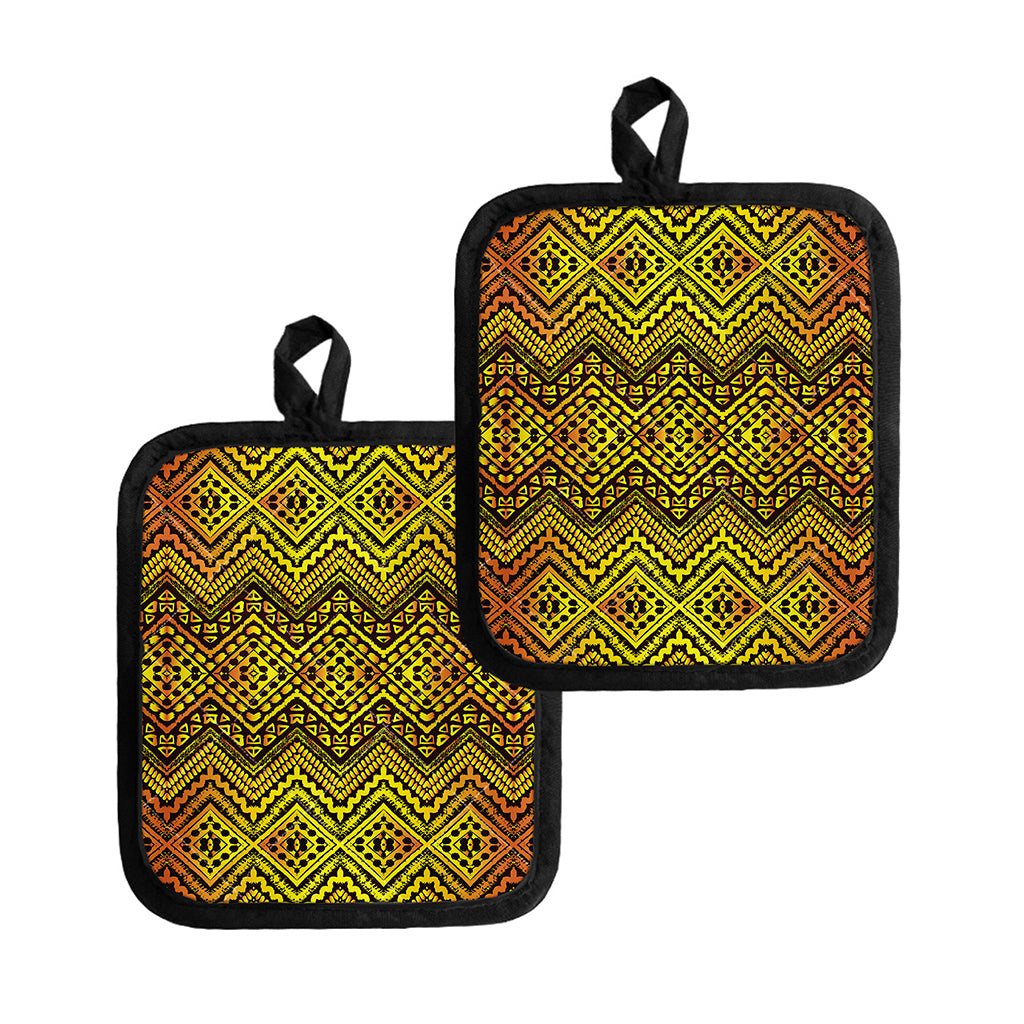 Gold African Ethnic Tribal Pattern Print Pot Holders