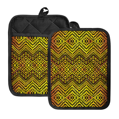 Gold African Ethnic Tribal Pattern Print Pot Holders With Pocket
