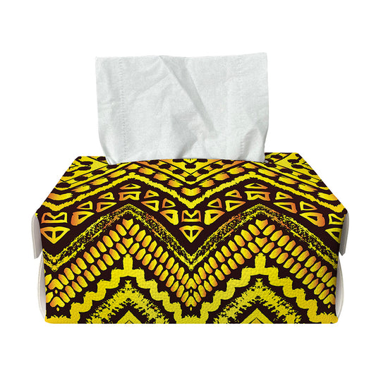 Gold African Ethnic Tribal Pattern Print Rectangle Tissue Box Cover