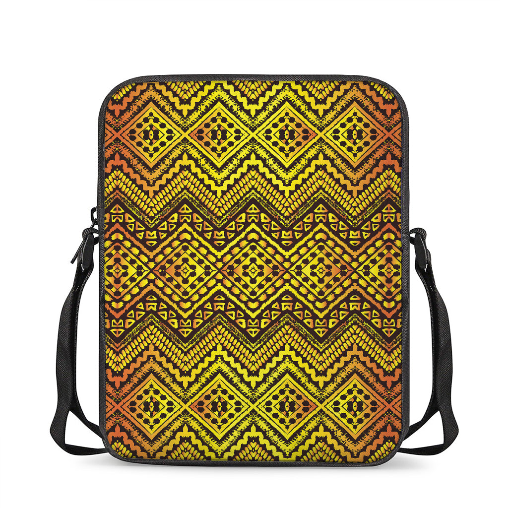 Gold African Ethnic Tribal Pattern Print Rectangular Crossbody Bag