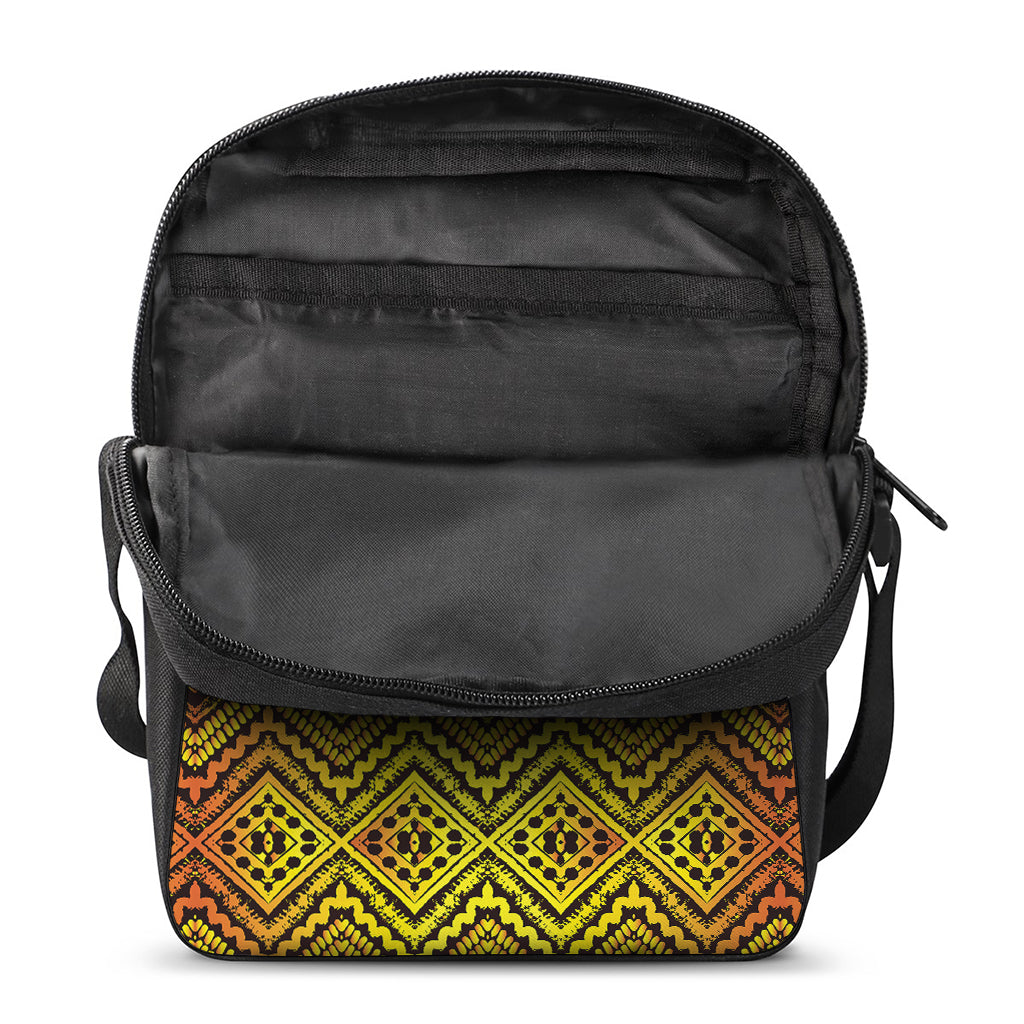 Gold African Ethnic Tribal Pattern Print Rectangular Crossbody Bag