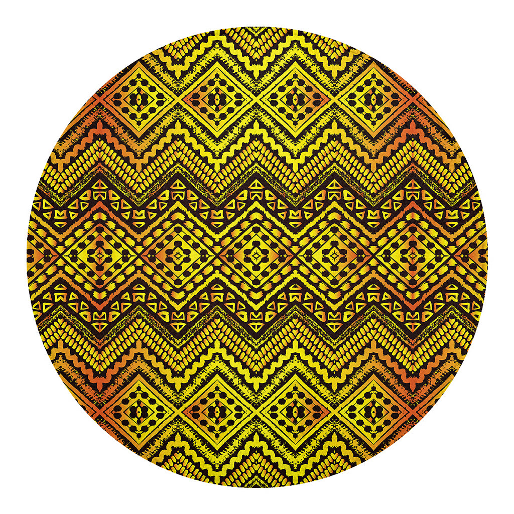 Gold African Ethnic Tribal Pattern Print Round Blanket