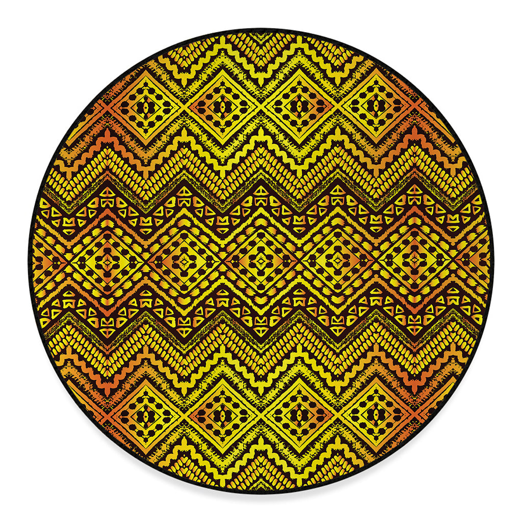 Gold African Ethnic Tribal Pattern Print Round Floor Mat