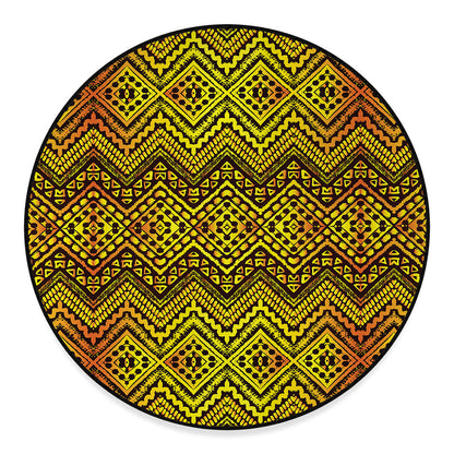 Gold African Ethnic Tribal Pattern Print Round Floor Mat