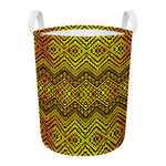 Gold African Ethnic Tribal Pattern Print Round Laundry Basket