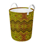Gold African Ethnic Tribal Pattern Print Round Laundry Basket