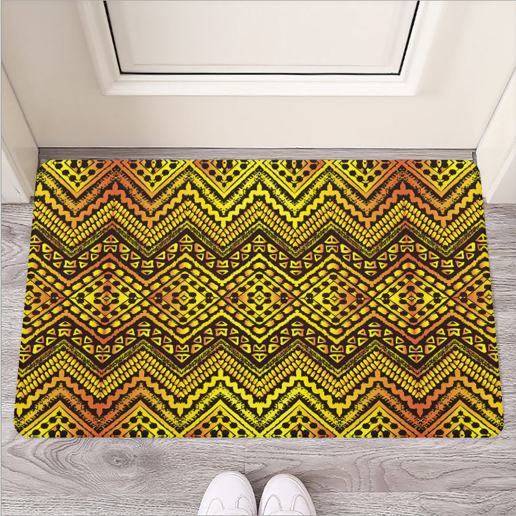 Gold African Ethnic Tribal Pattern Print Rubber Doormat