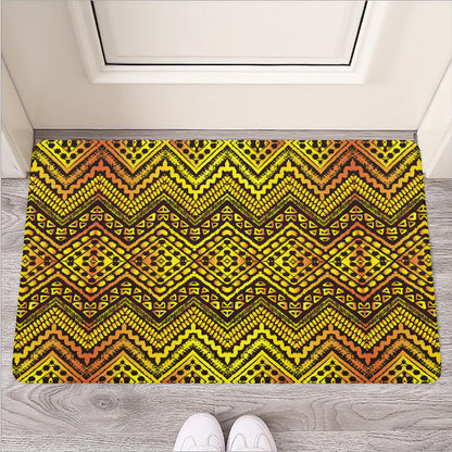 Gold African Ethnic Tribal Pattern Print Rubber Doormat