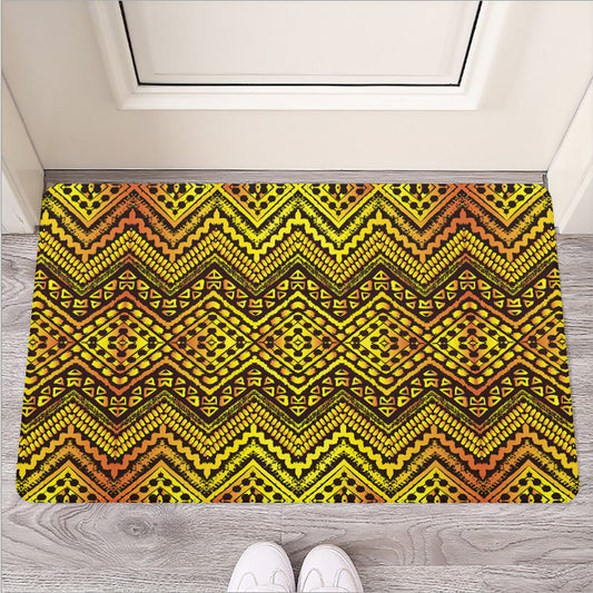 Gold African Ethnic Tribal Pattern Print Rubber Doormat