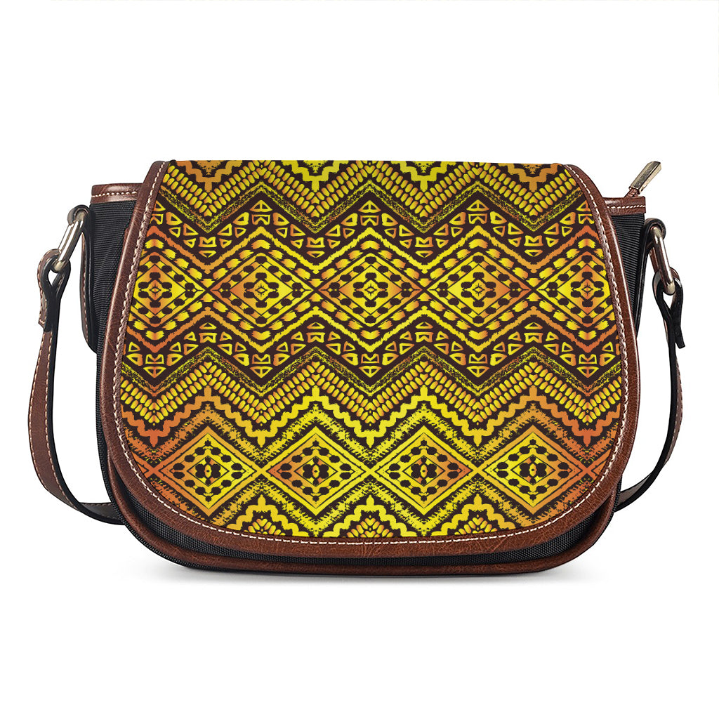 Gold African Ethnic Tribal Pattern Print Saddle Bag