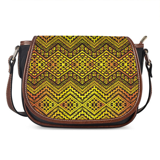 Gold African Ethnic Tribal Pattern Print Saddle Bag