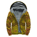 Gold African Ethnic Tribal Pattern Print Sherpa Lined Zip Up Hoodie