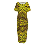 Gold African Ethnic Tribal Pattern Print Short Sleeve Long Nightdress