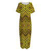 Gold African Ethnic Tribal Pattern Print Short Sleeve Long Nightdress