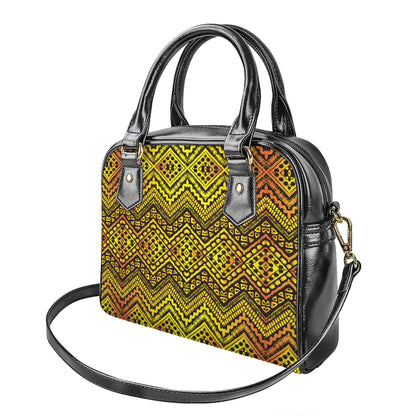 Gold African Ethnic Tribal Pattern Print Shoulder Handbag