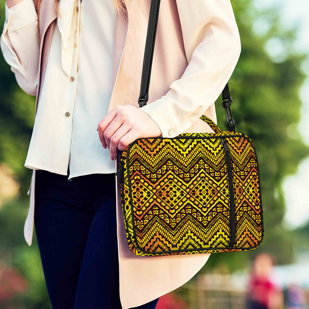 Gold African Ethnic Tribal Pattern Print Shoulder Strap Bible Bag