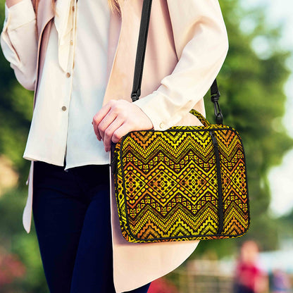 Gold African Ethnic Tribal Pattern Print Shoulder Strap Bible Bag