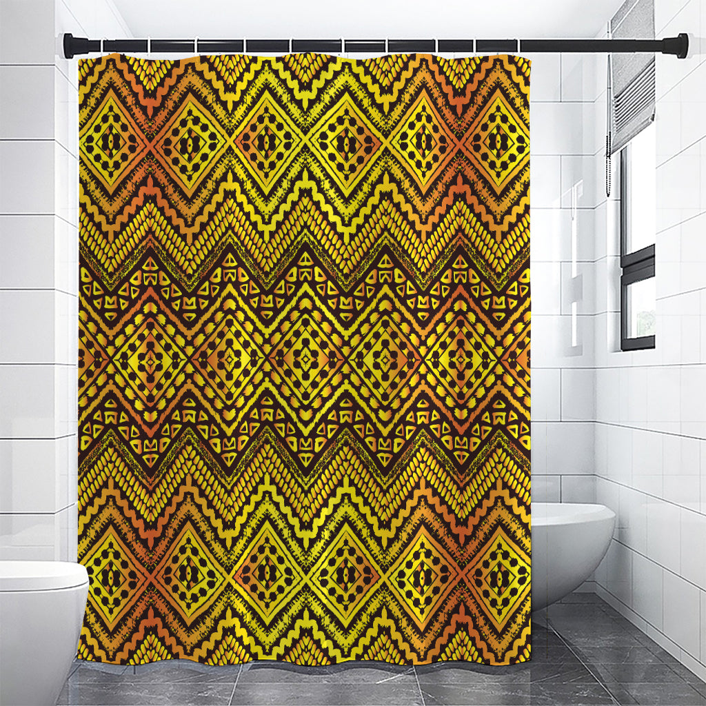 Gold African Ethnic Tribal Pattern Print Shower Curtain