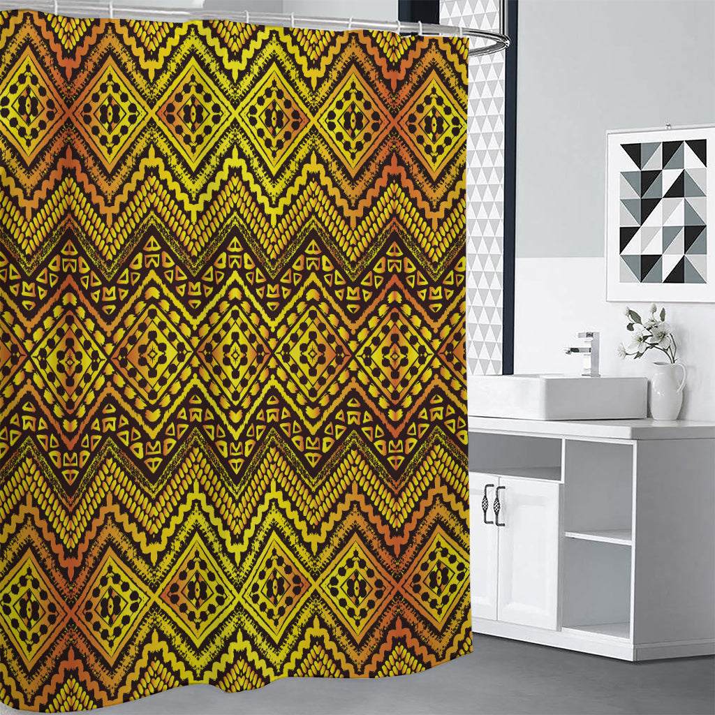 Gold African Ethnic Tribal Pattern Print Shower Curtain