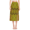 Gold African Ethnic Tribal Pattern Print Side Slit Midi Skirt