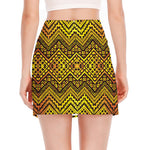 Gold African Ethnic Tribal Pattern Print Side Slit Mini Skirt
