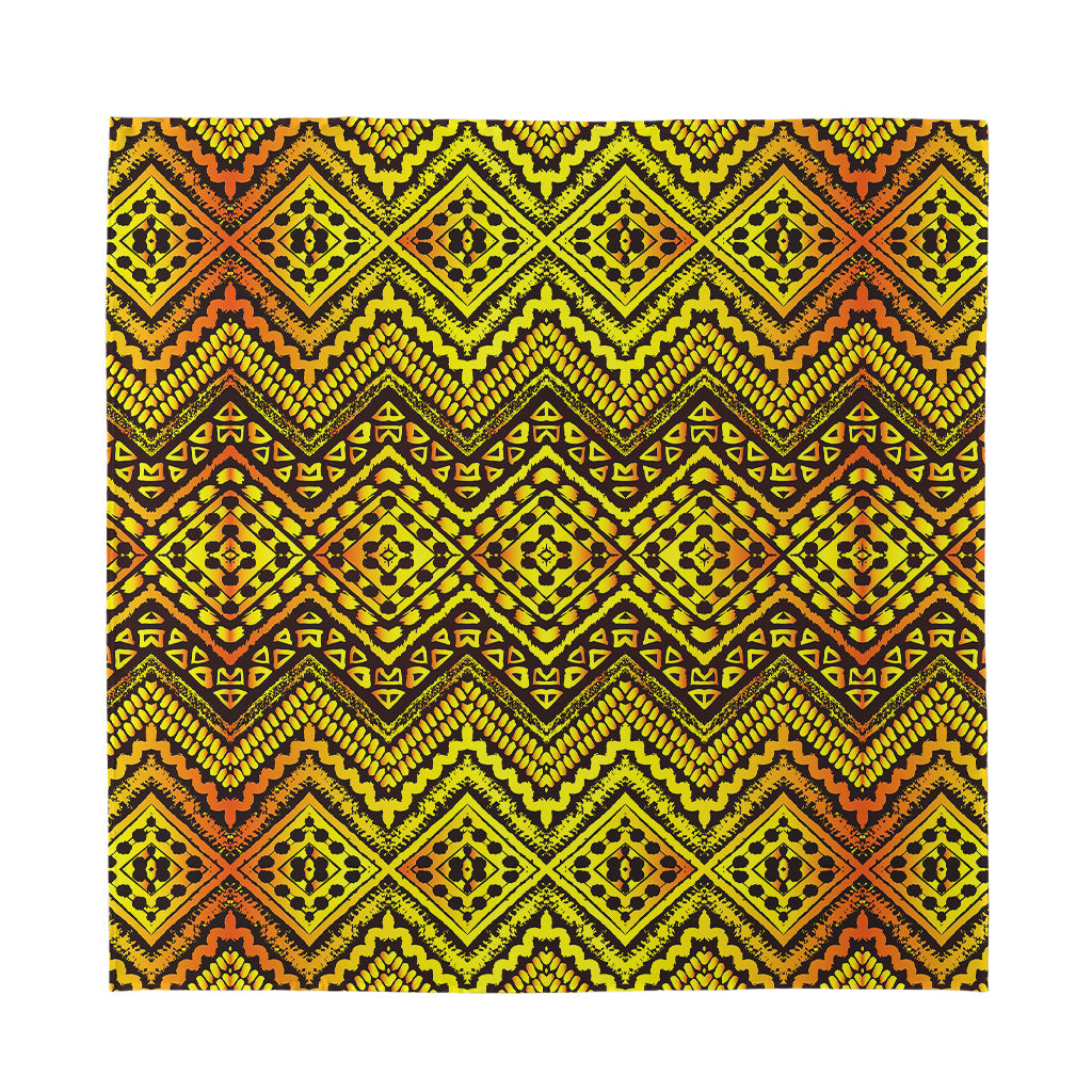 Gold African Ethnic Tribal Pattern Print Silk Bandana