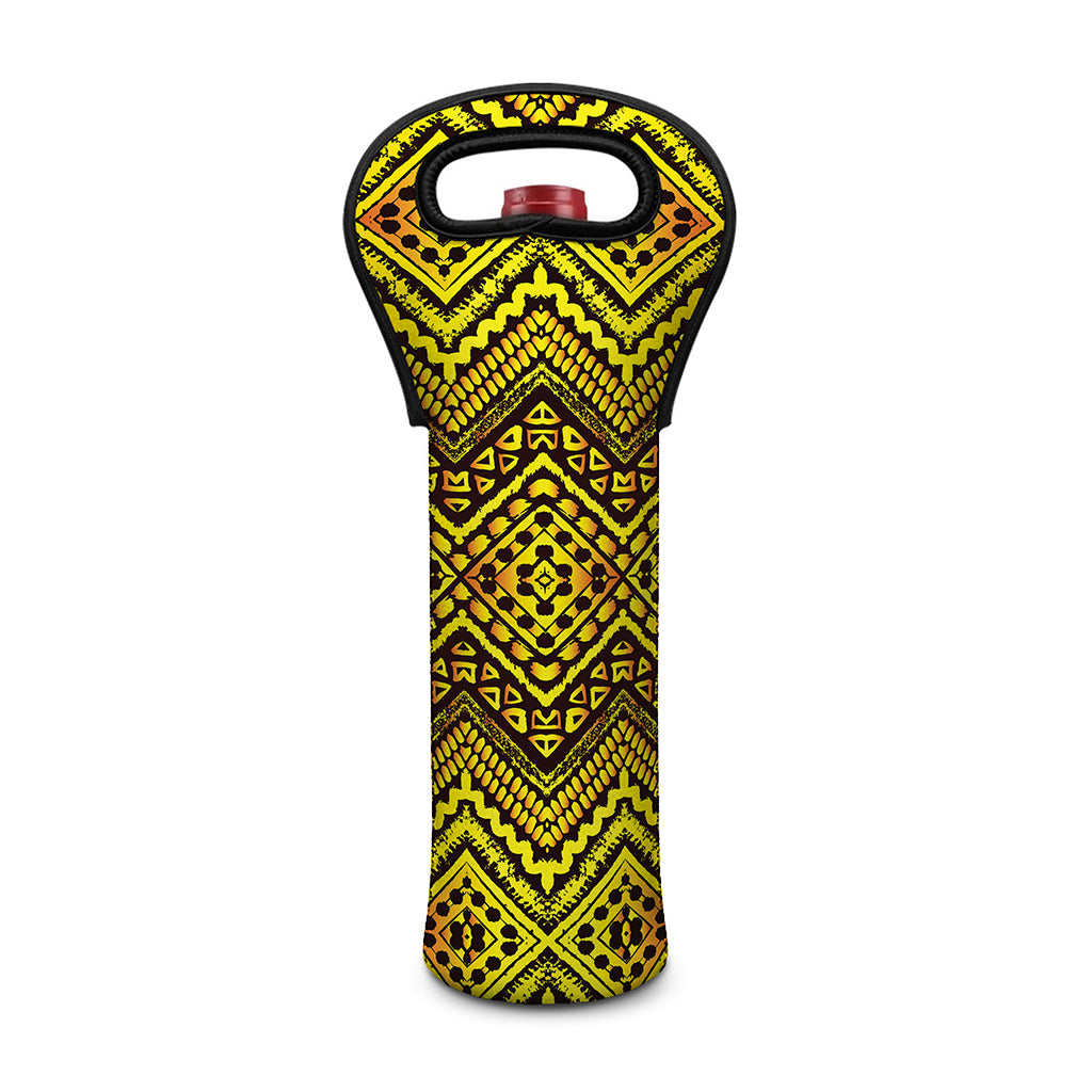Gold African Ethnic Tribal Pattern Print Single Neoprene Wine Tote