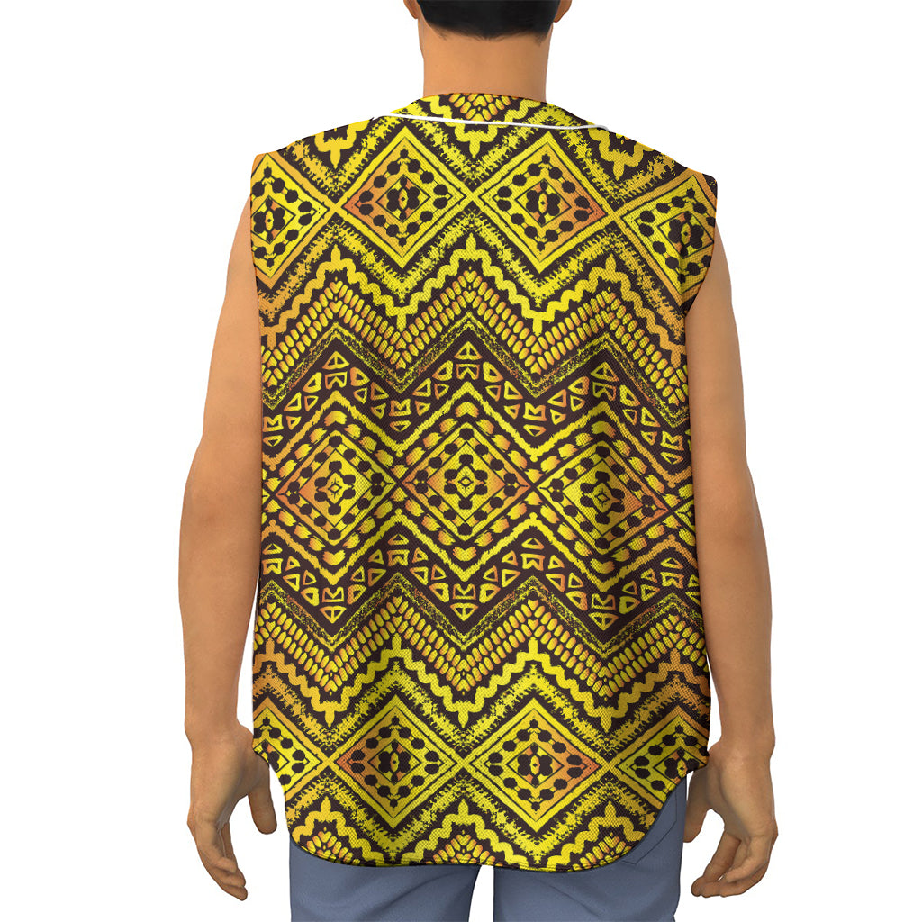 Gold African Ethnic Tribal Pattern Print Sleeveless Baseball Jersey