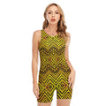Gold African Ethnic Tribal Pattern Print Sleeveless One Piece Swimsuit