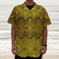 Gold African Ethnic Tribal Pattern Print Textured Short Sleeve Shirt