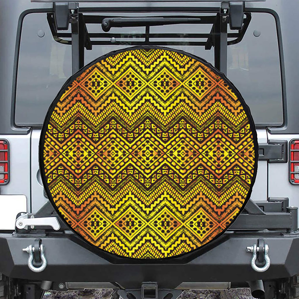 Gold African Ethnic Tribal Pattern Print Tire Cover