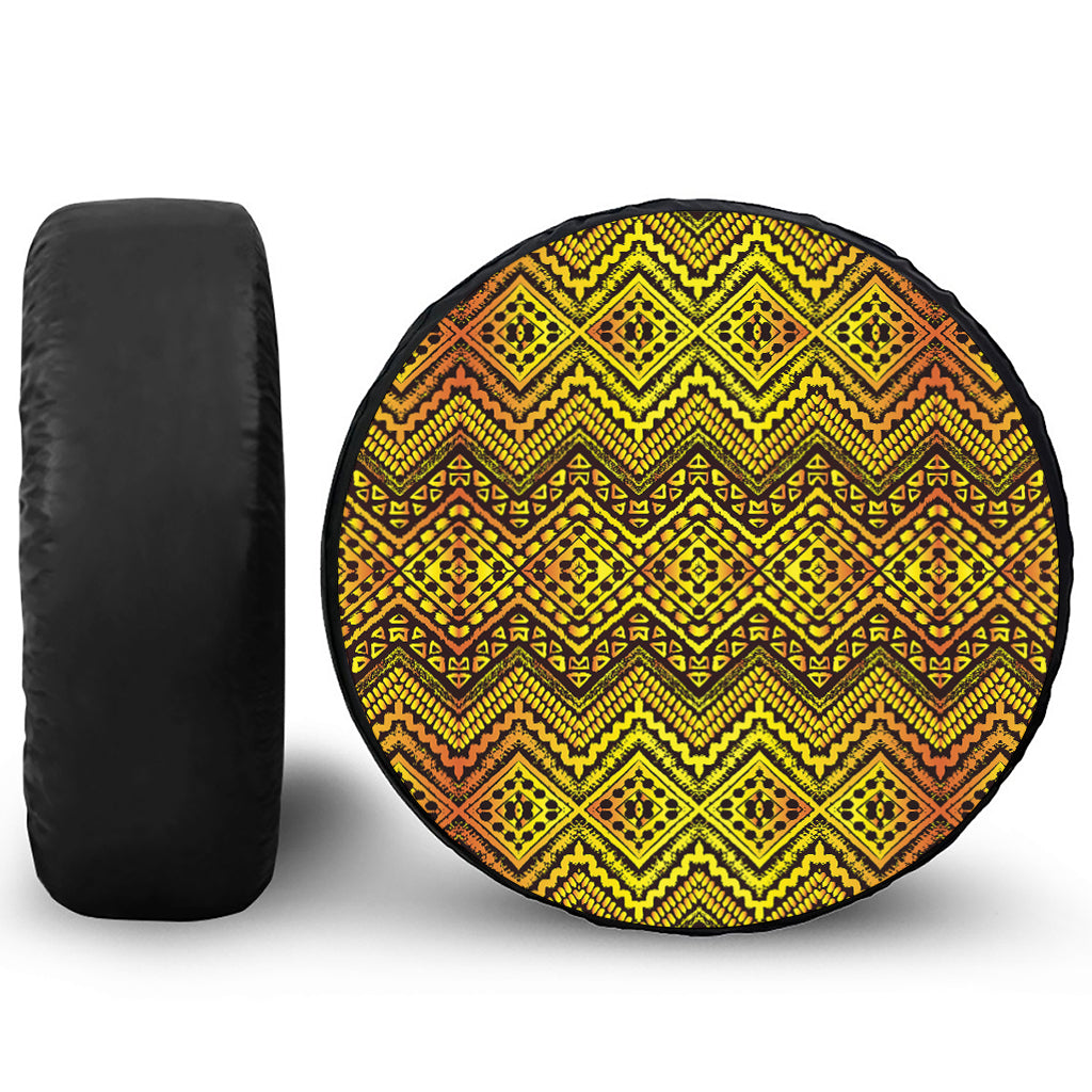 Gold African Ethnic Tribal Pattern Print Tire Cover
