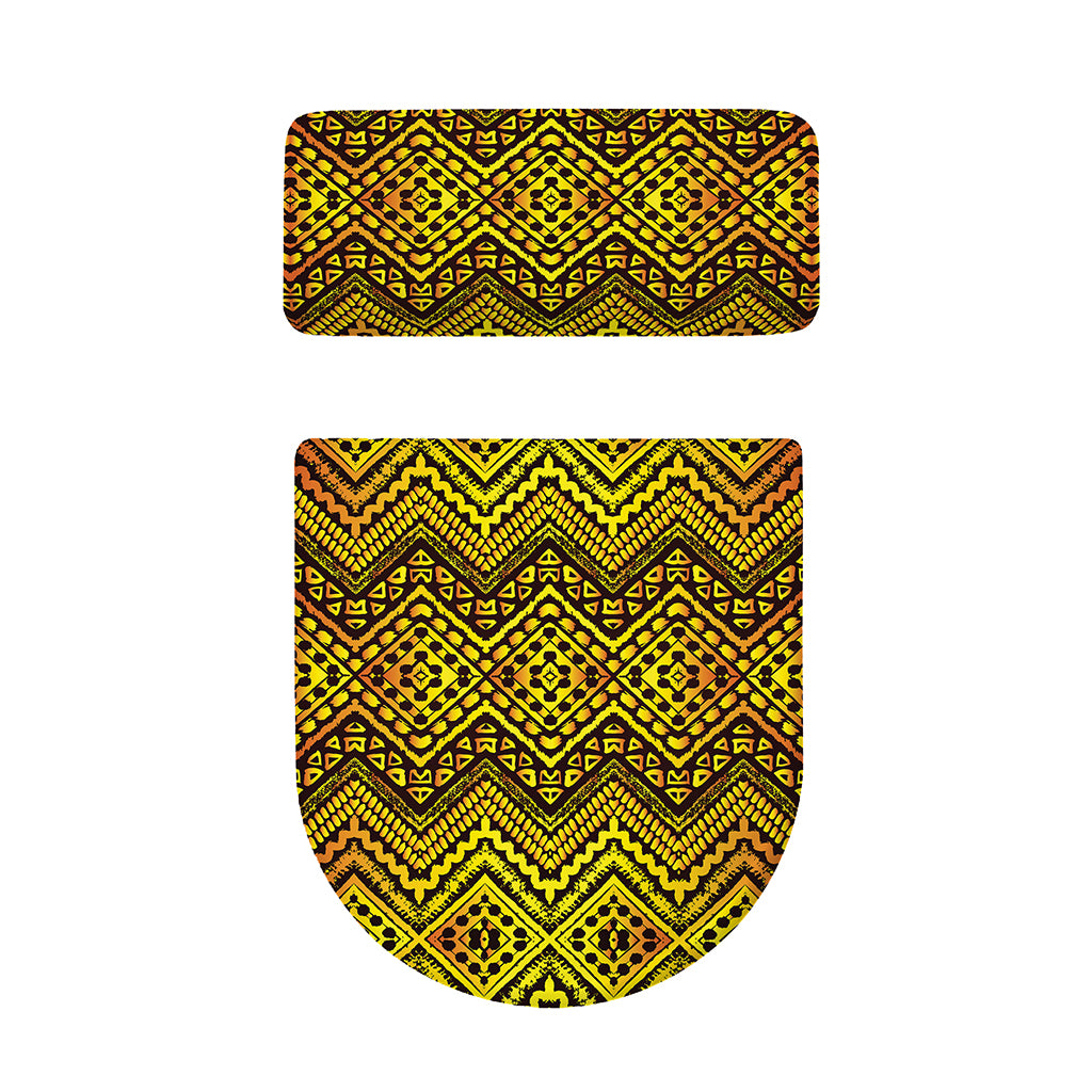 Gold African Ethnic Tribal Pattern Print Toilet Lid And Tank Cover Set